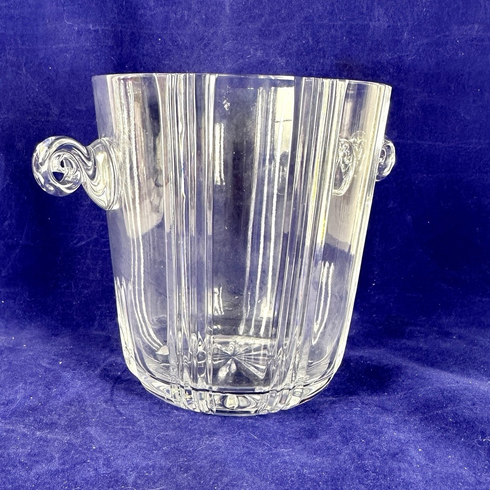 Vintage Cut Crystal Ice Bucket with Scroll Handles Heavy Leaded Glass Clear Tall